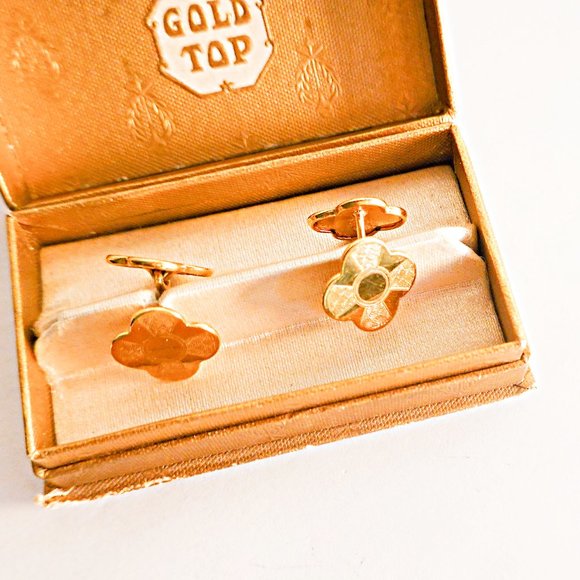 14k Gold Shamrock Four Leaf Clover Cufflinks